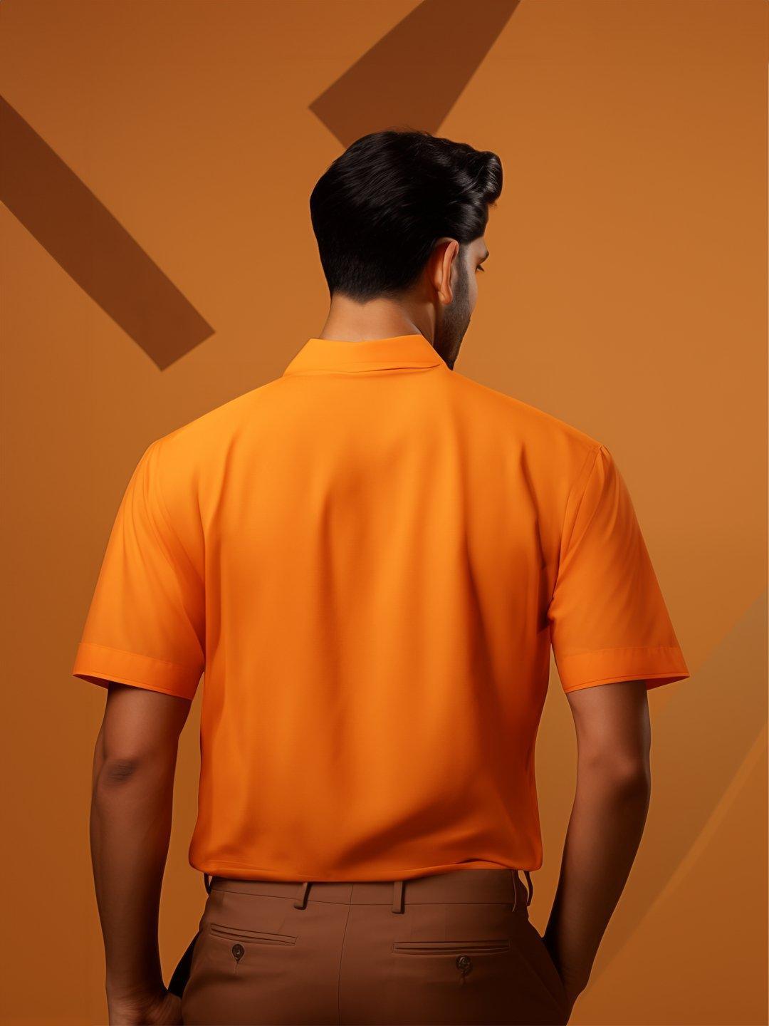 Embroidered Smart Casual Orange Shirt - HE SPOKE - For Men