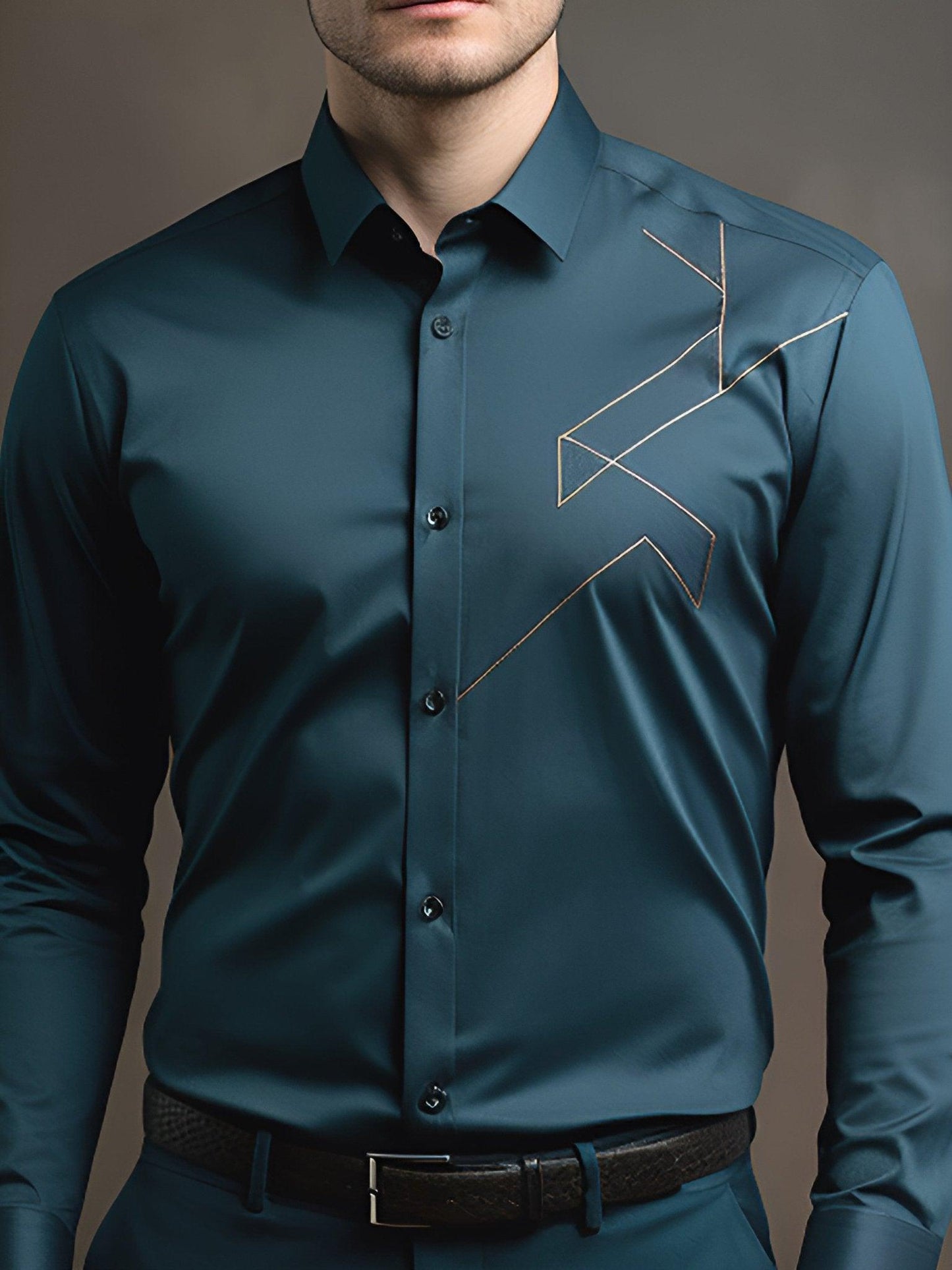 Embroidered Smart Casual Teal Shirt - HE SPOKE - For Men