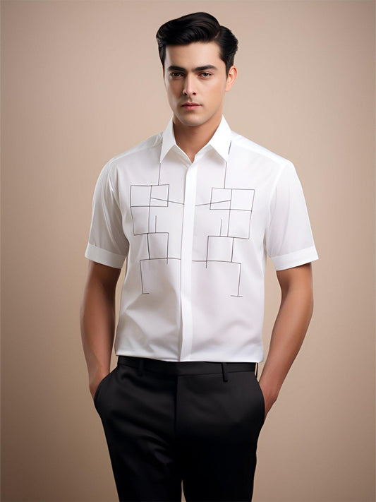 Embroidered Smart Casual White Shirt - HE SPOKE - For Men