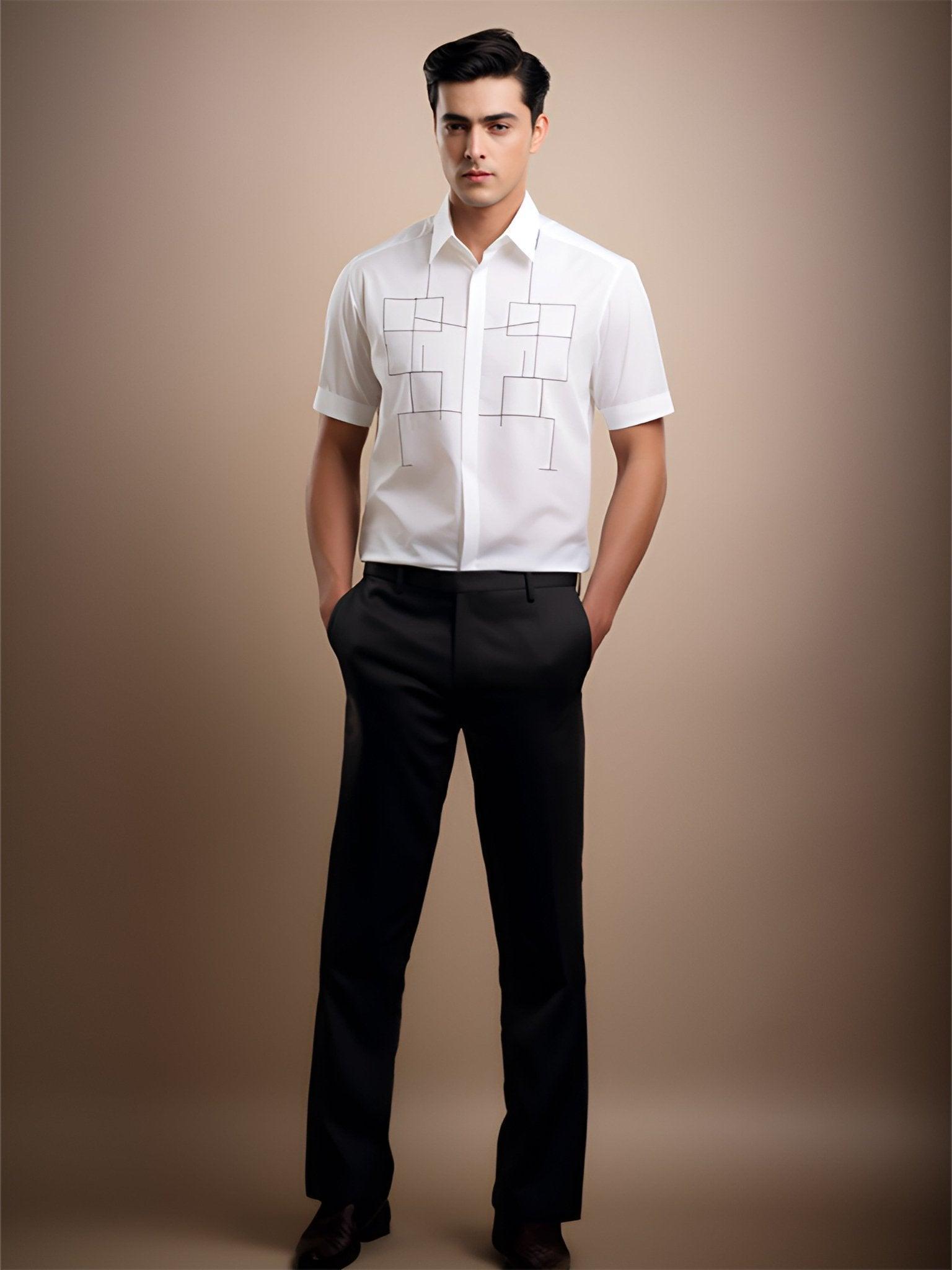 Embroidered Smart Casual White Shirt - HE SPOKE - For Men