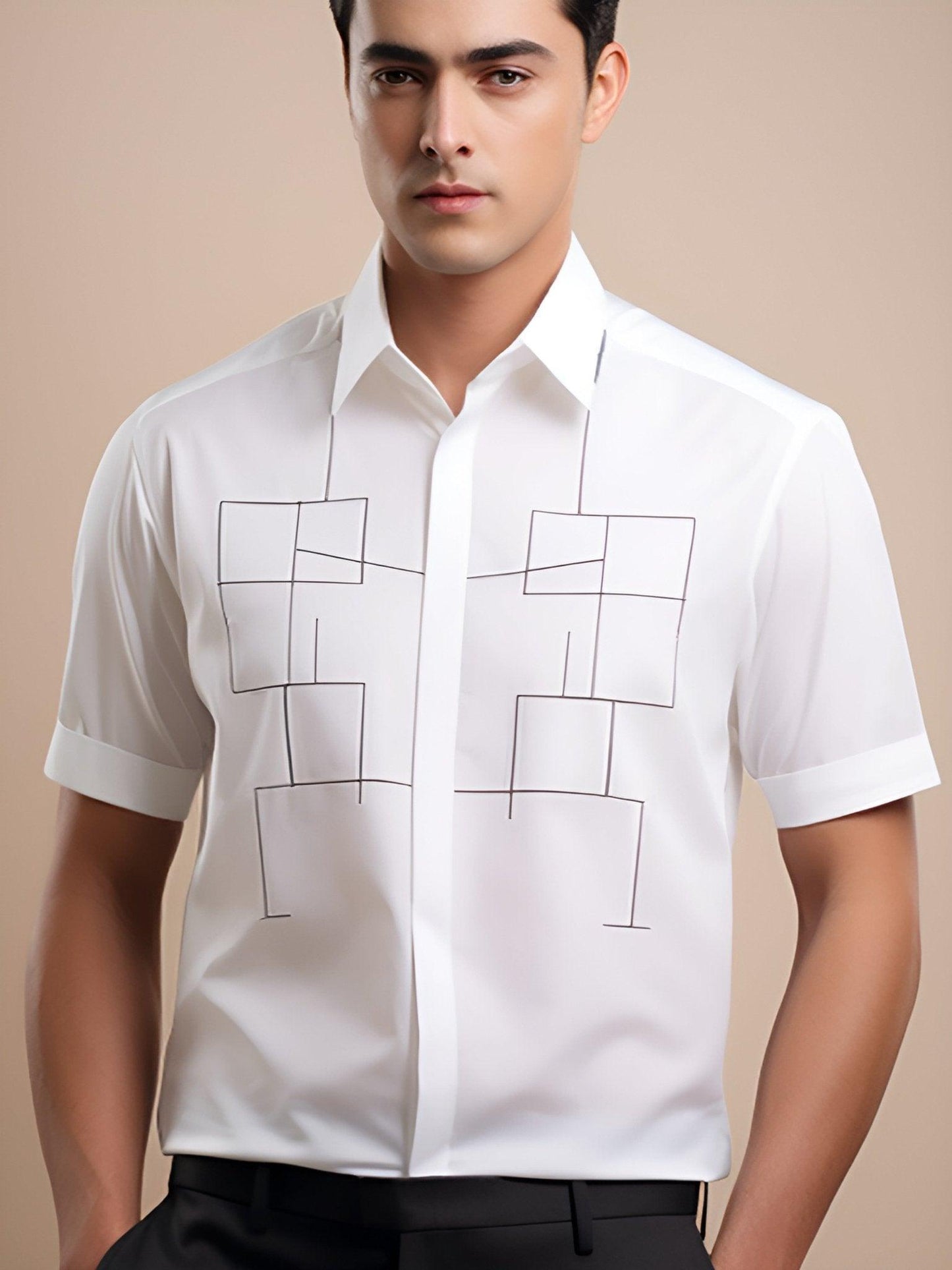 Embroidered Smart Casual White Shirt - HE SPOKE - For Men