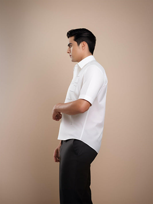 Embroidered Smart Casual White Shirt - HE SPOKE - For Men