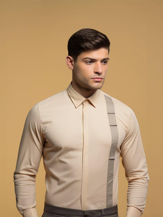 Panel Formal Cream Shirt - HE SPOKE - For Men