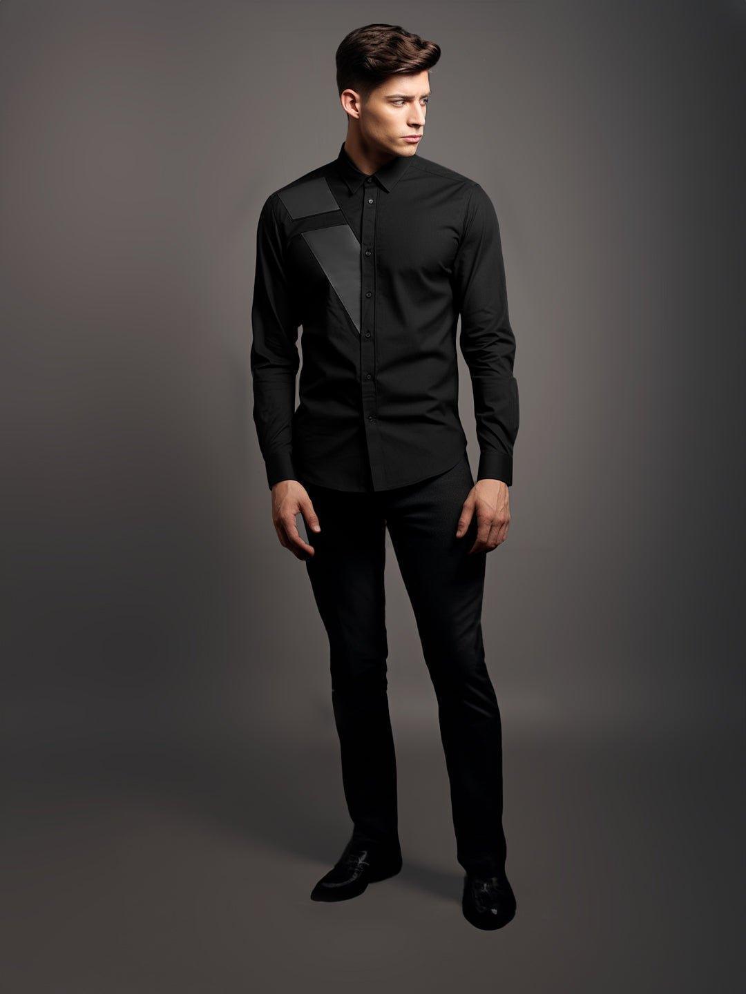 Panel Party Wear Black Shirt - HE SPOKE - For Men