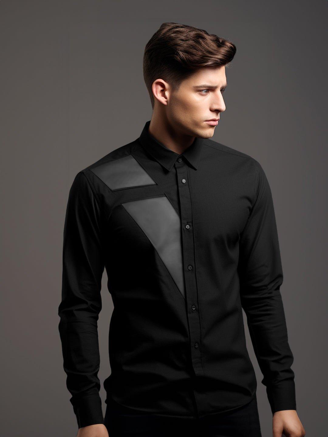 Panel Party Wear Black Shirt - HE SPOKE - For Men