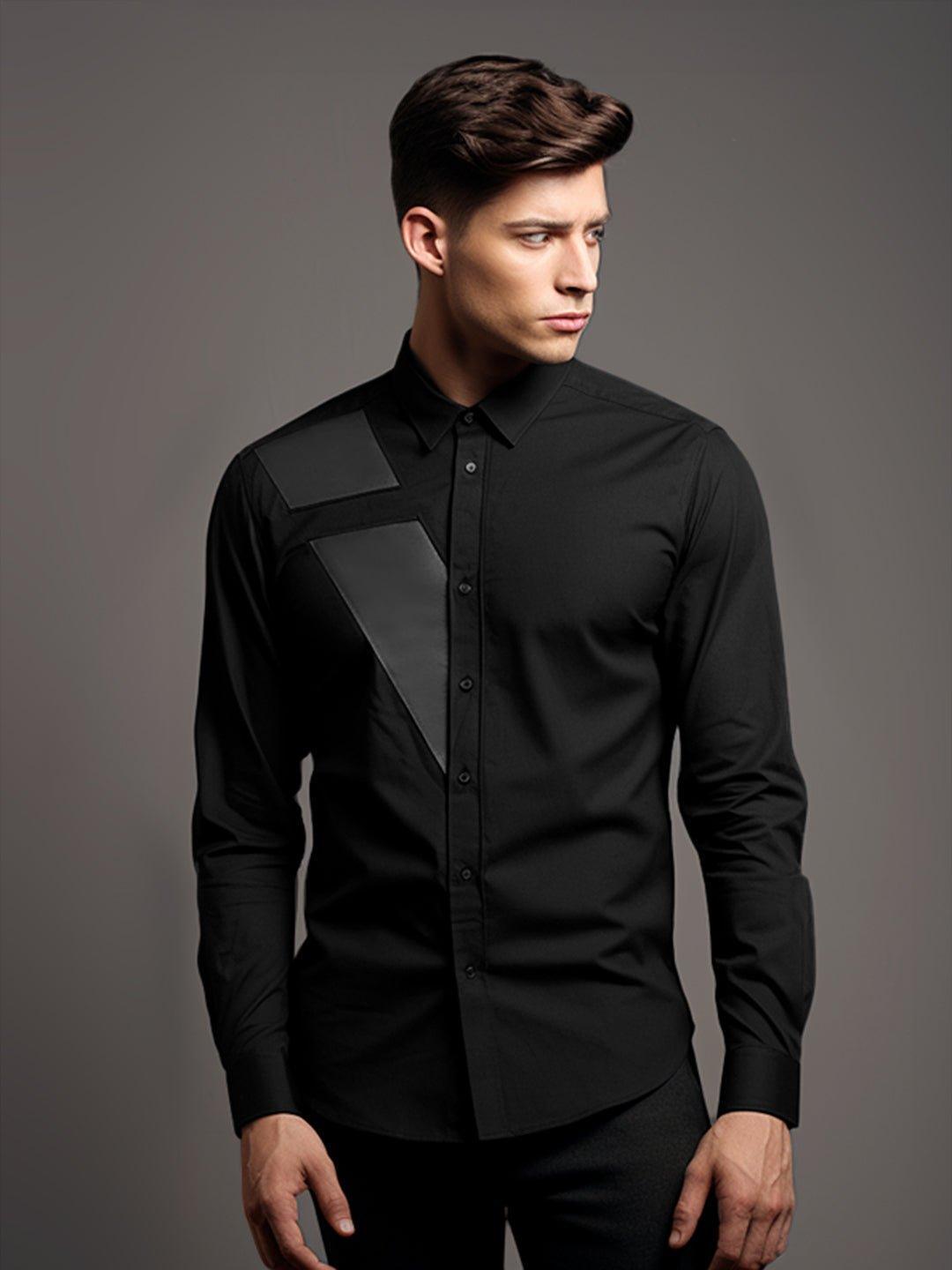 Panel Party Wear Black Shirt - HE SPOKE - For Men