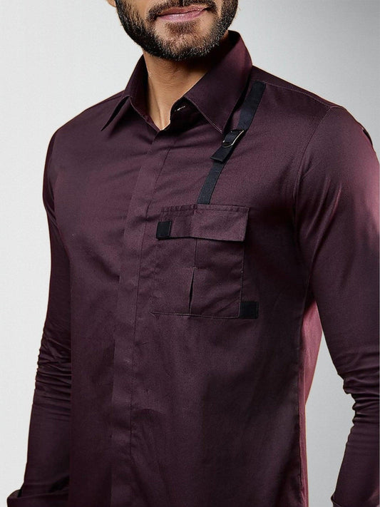 Panel Party Wear Burgundy Shirt - HE SPOKE - For Men