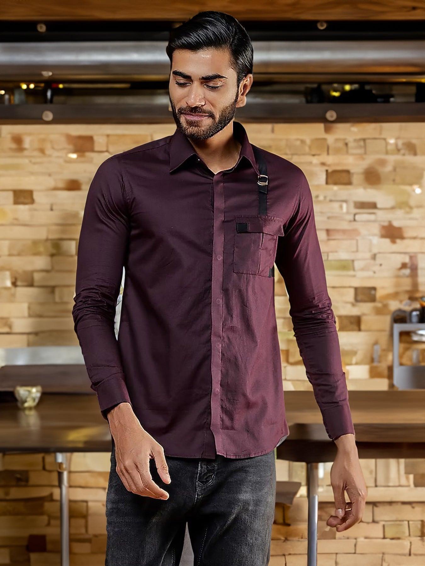 Panel Party Wear Burgundy Shirt - HE SPOKE - For Men