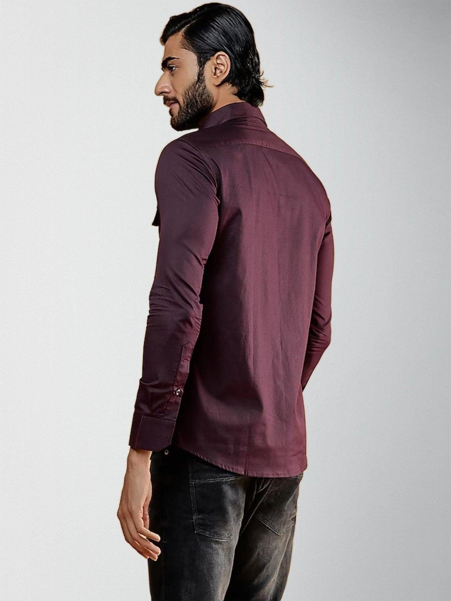 Panel Party Wear Burgundy Shirt - HE SPOKE - For Men