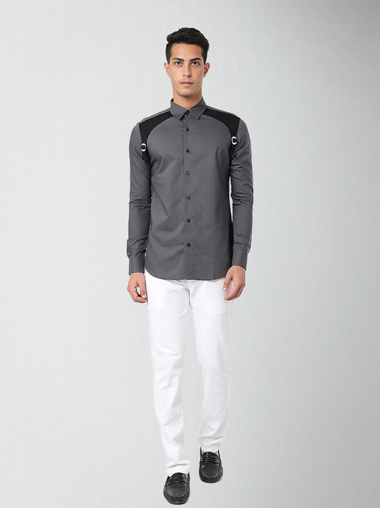 Panel Party Wear Dark Grey Shirt - HE SPOKE - For Men