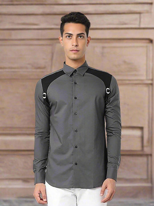 Panel Party Wear Dark Grey Shirt - HE SPOKE - For Men