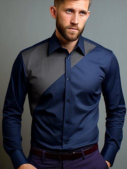 Panel Party Wear Navy Shirt - HE SPOKE - For Men