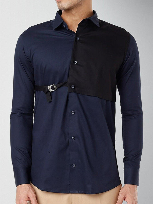 Panel Party Wear Navy Shirt - HE SPOKE - For Men