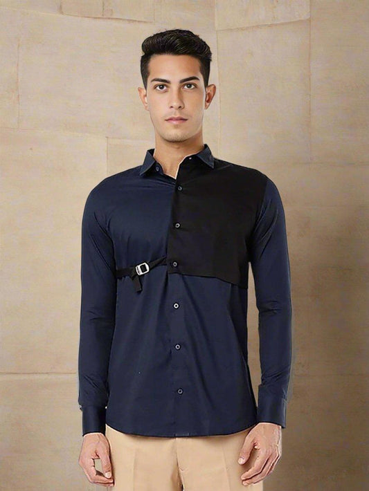 Panel Party Wear Navy Shirt - HE SPOKE - For Men