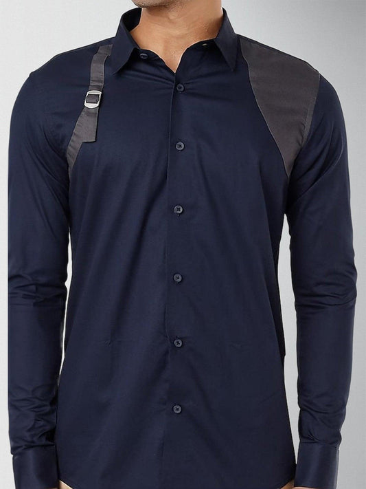 Panel Party Wear Navy Shirt - HE SPOKE - For Men