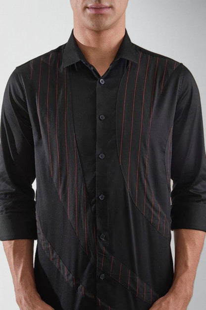 Panel Smart Casual Black Shirt - HE SPOKE - For Men