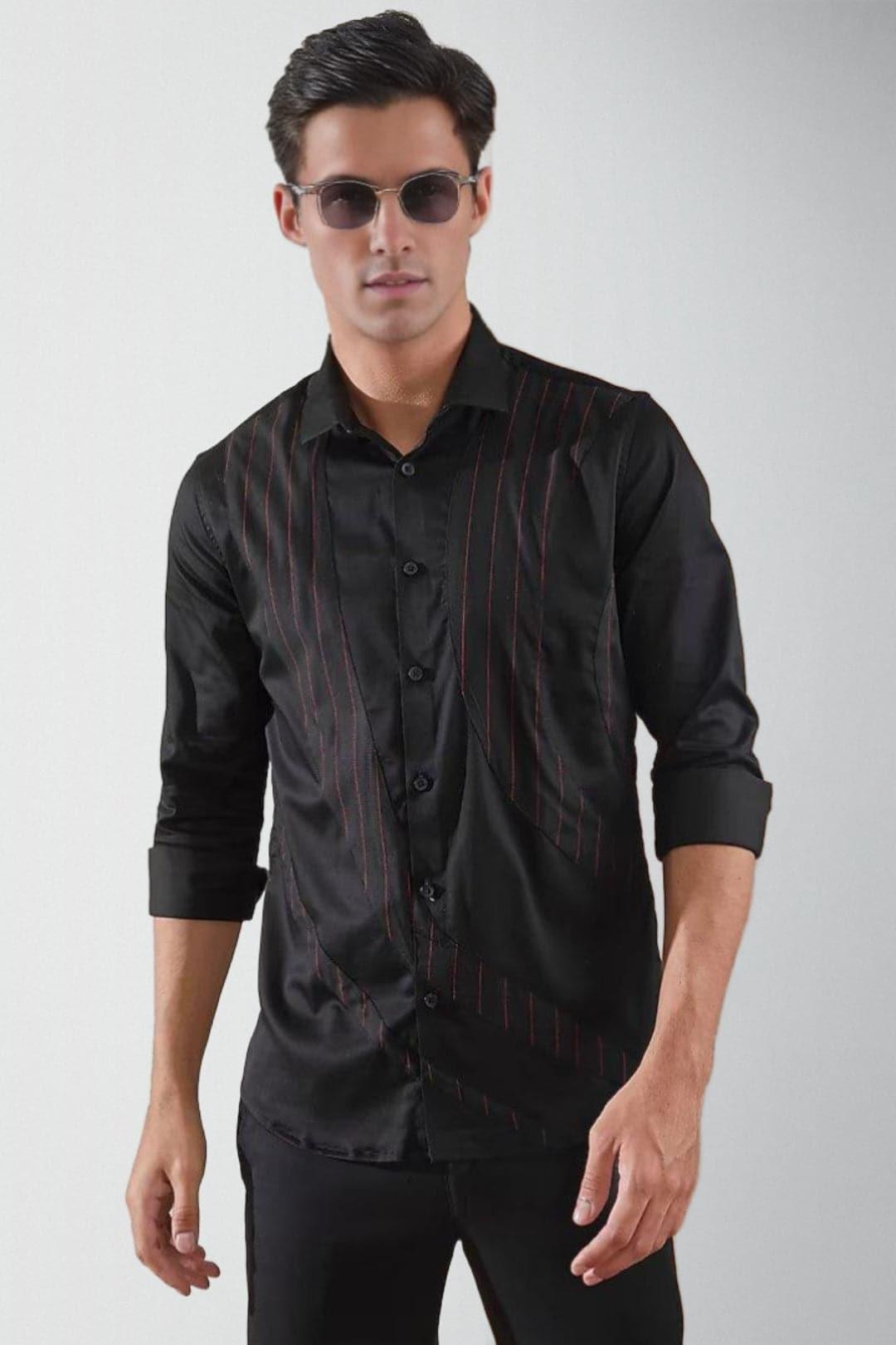 Panel Smart Casual Black Shirt - HE SPOKE - For Men