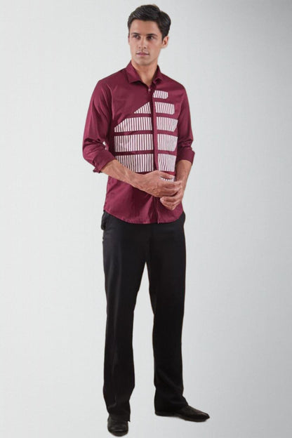 Panel Smart Casual Burgundy Shirt - HE SPOKE - For Men