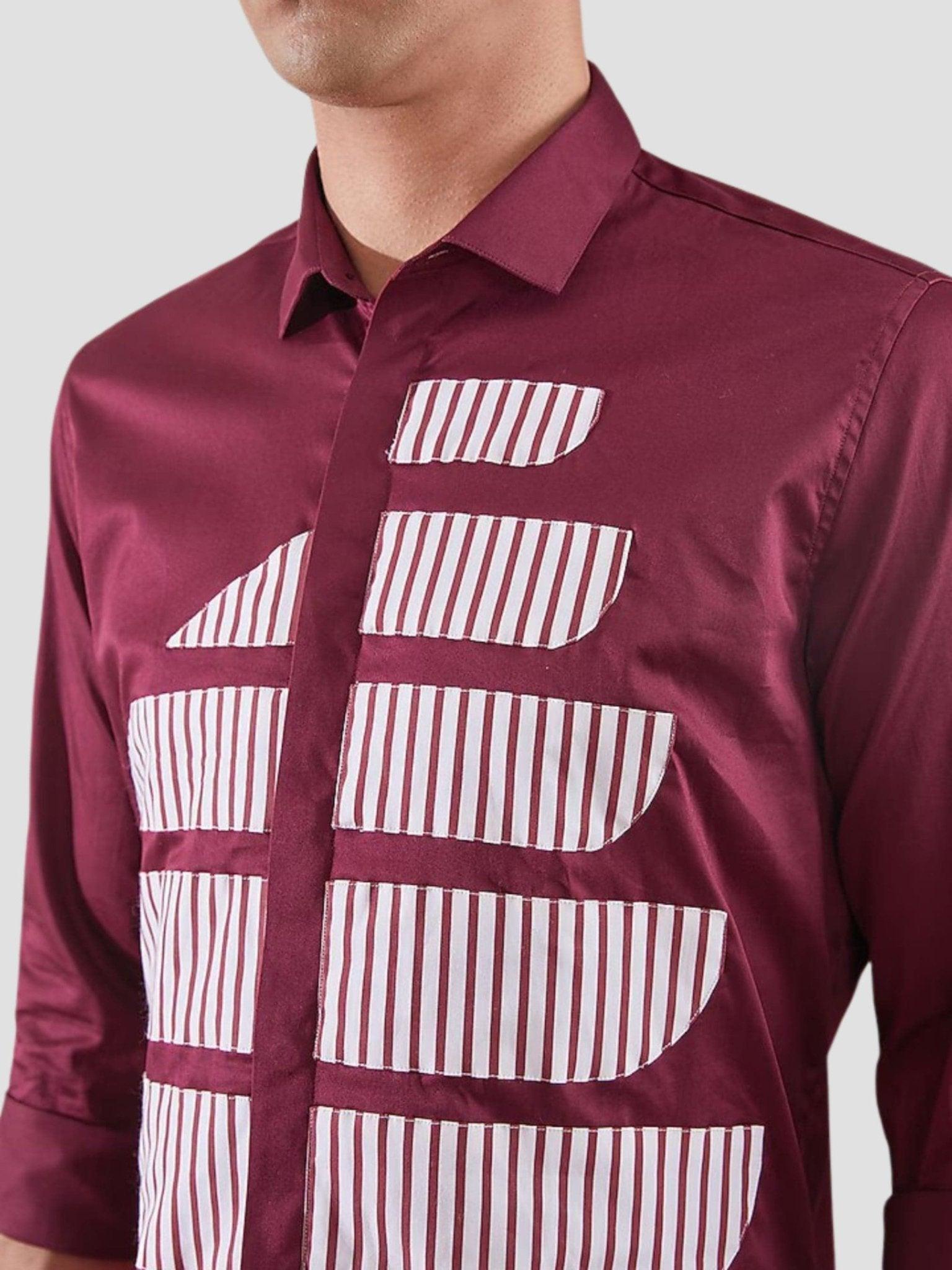 Panel Smart Casual Burgundy Shirt - HE SPOKE - For Men