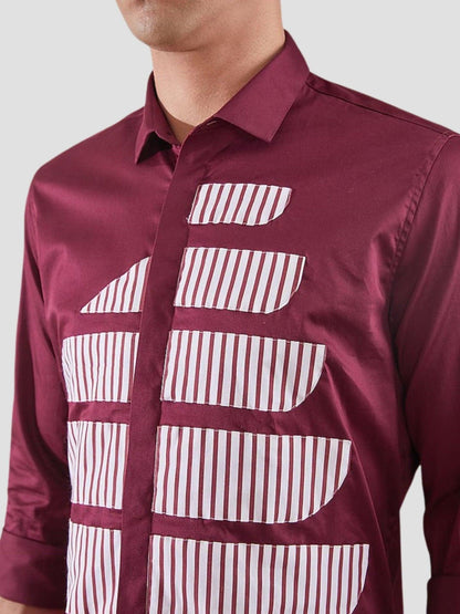 Panel Smart Casual Burgundy Shirt - HE SPOKE - For Men