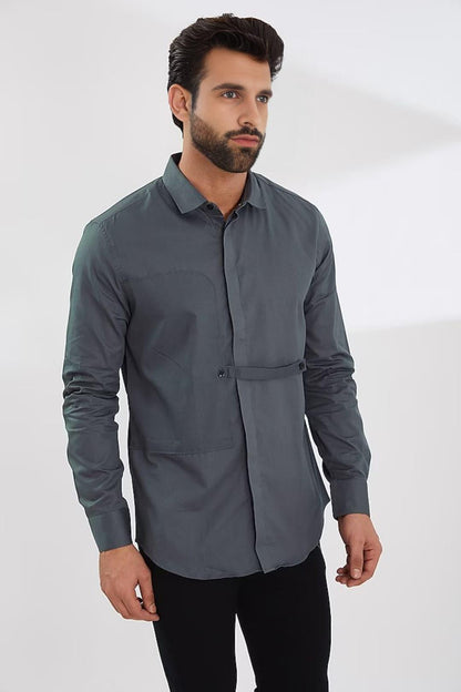 Panel Smart Casual Grey Shirt - HE SPOKE - For Men