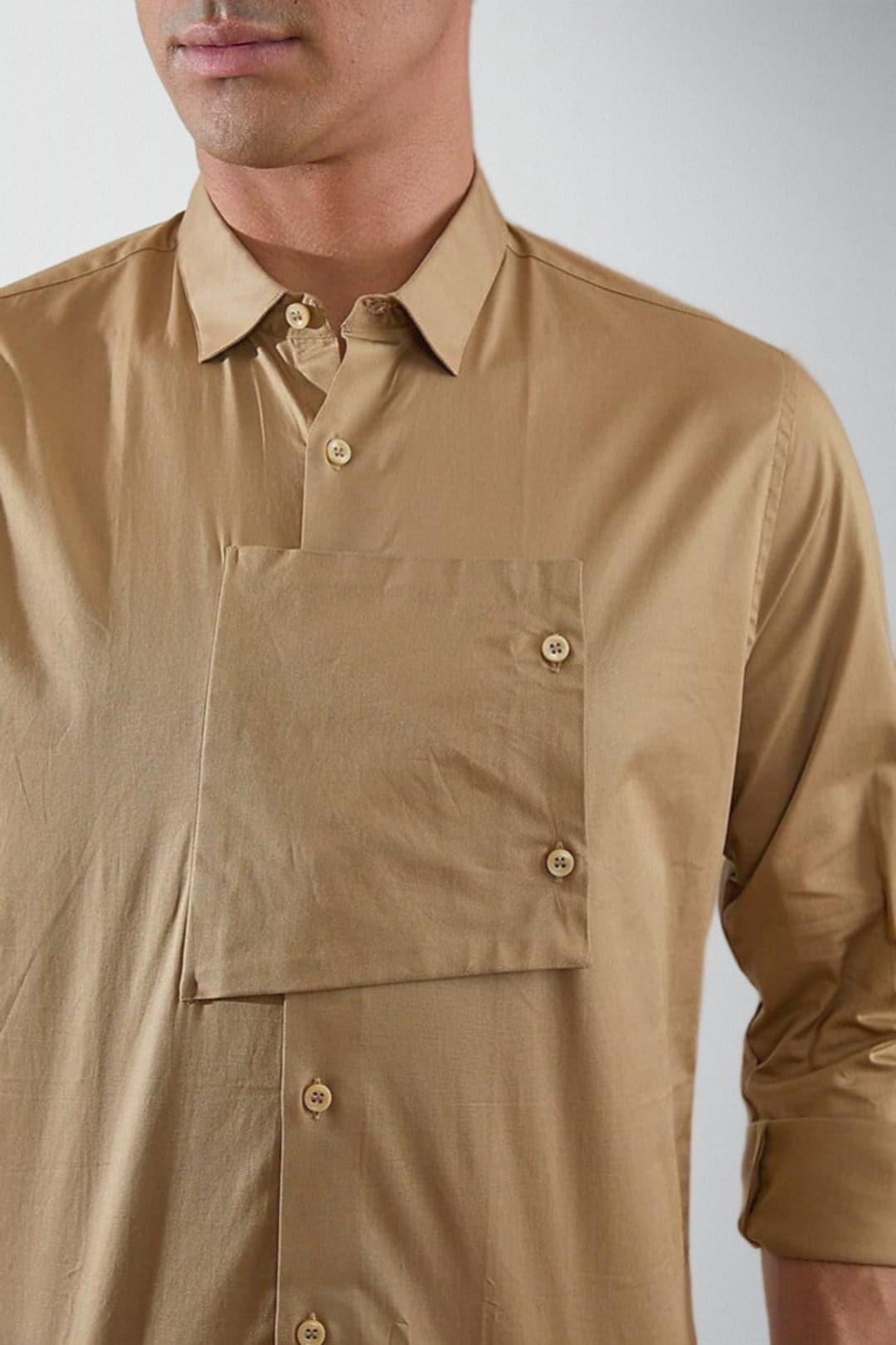 Panel Smart Casual Khaki Shirt - HE SPOKE - For Men