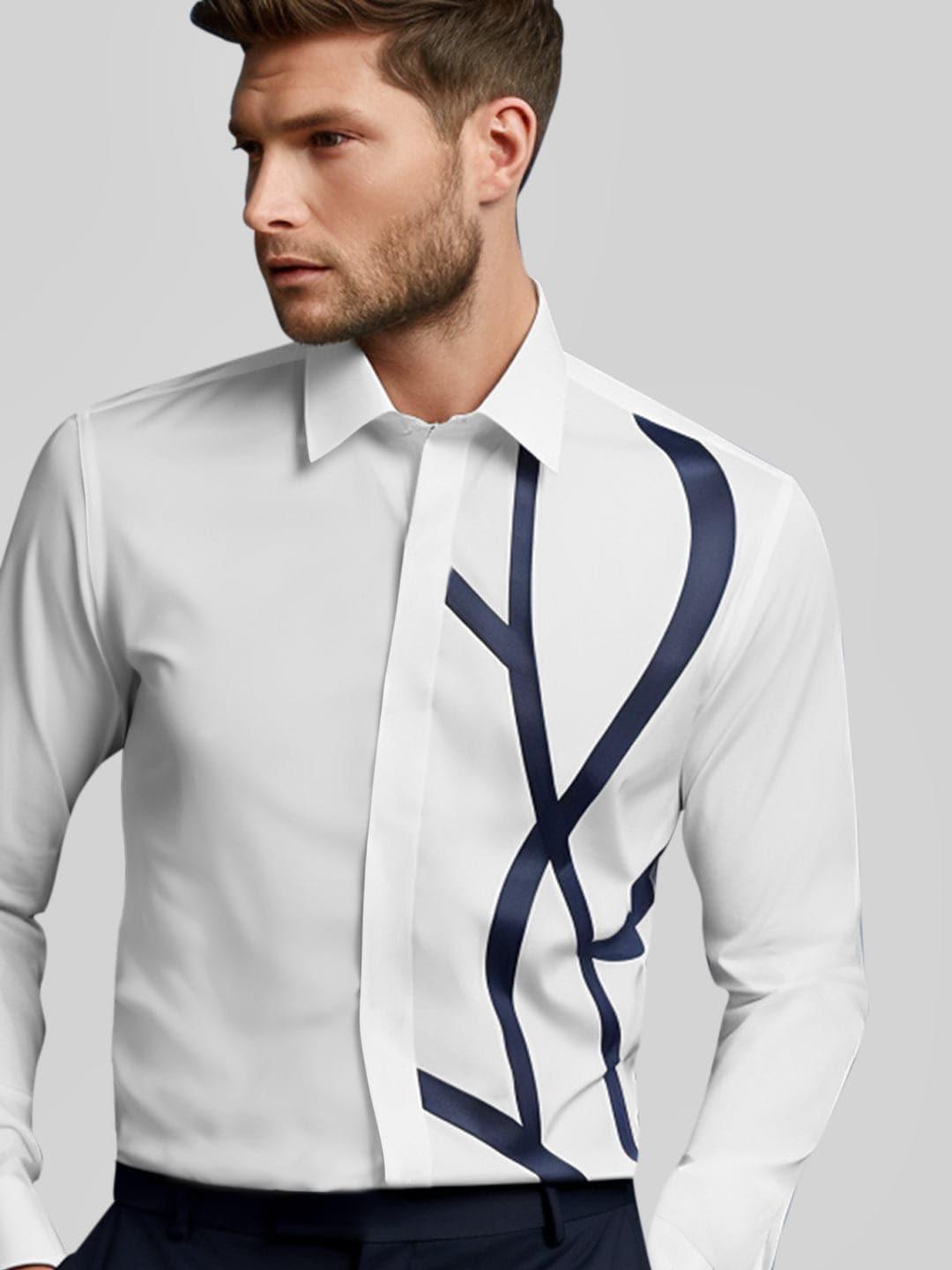 Patchwork Party Wear White Shirt - HE SPOKE - For Men