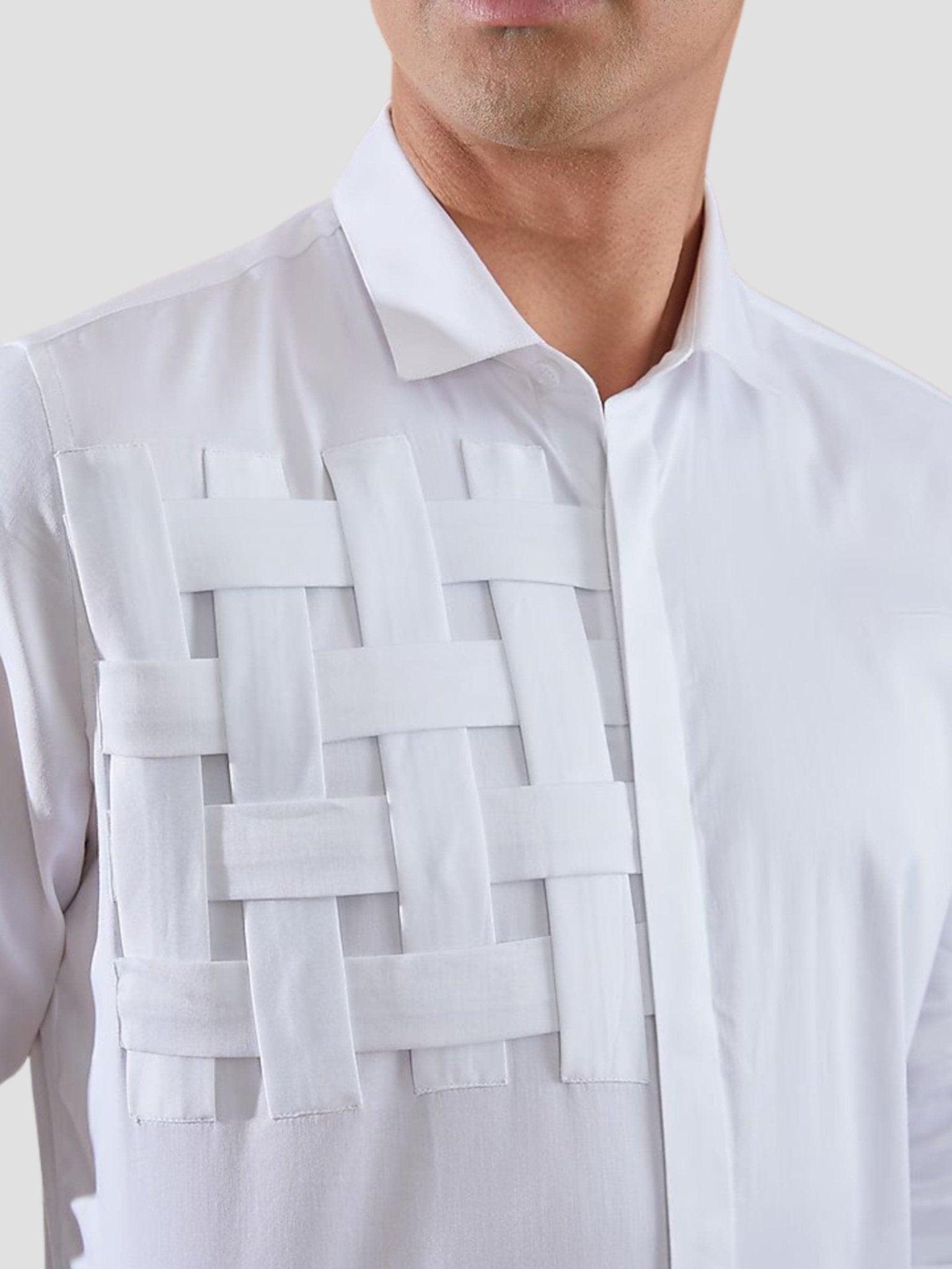 Patchwork Party Wear White Shirt - HE SPOKE - For Men