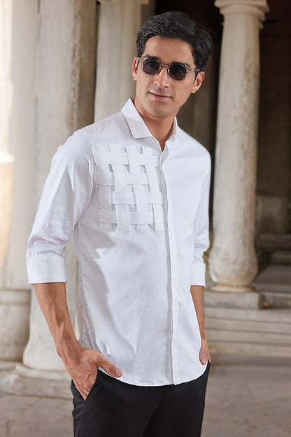 Patchwork Party Wear White Shirt - HE SPOKE - For Men