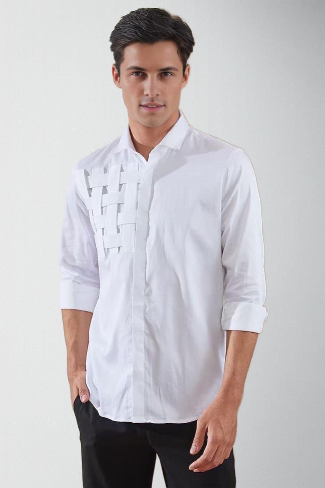 Patchwork Party Wear White Shirt - HE SPOKE - For Men