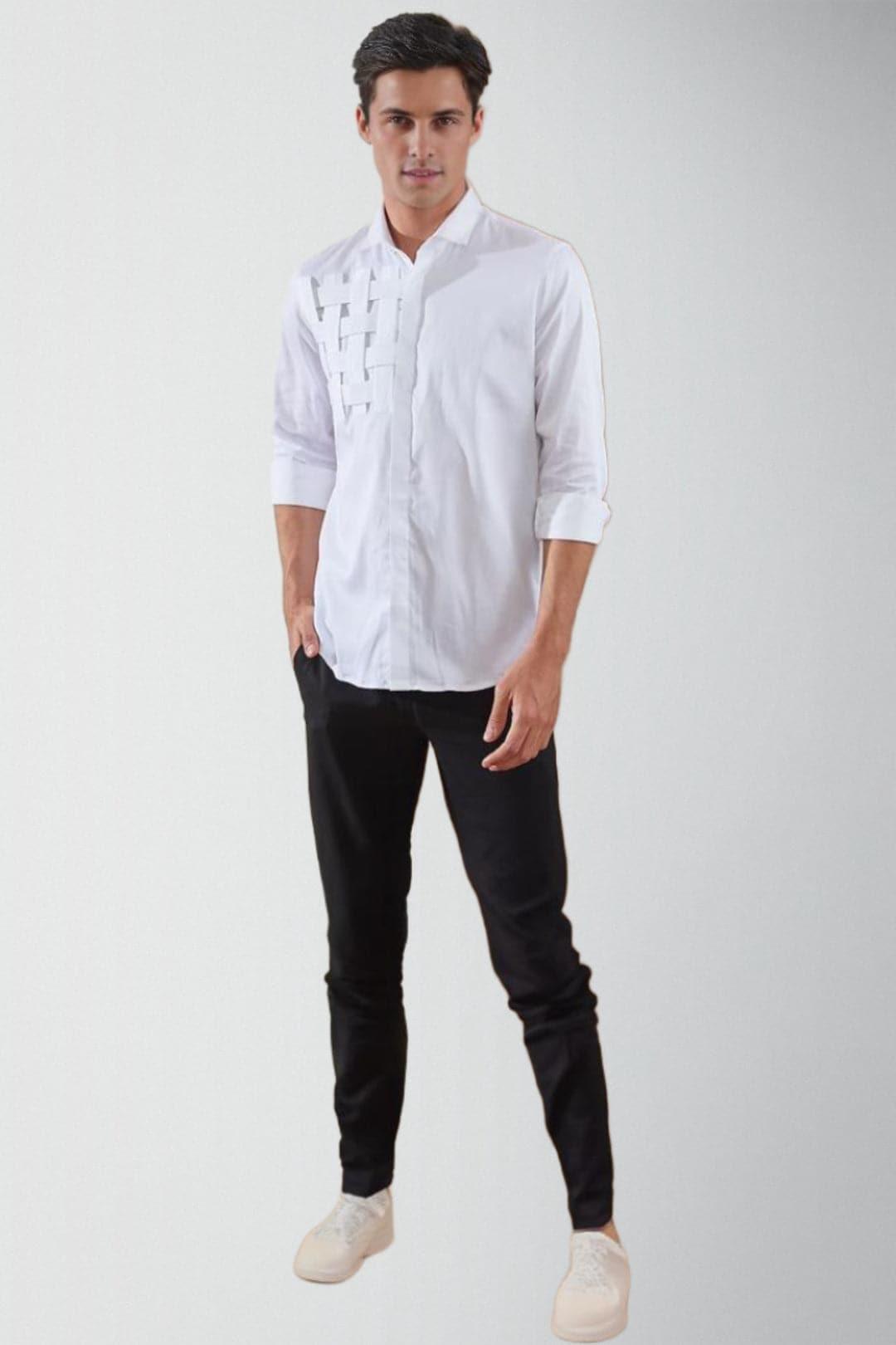 Patchwork Party Wear White Shirt - HE SPOKE - For Men