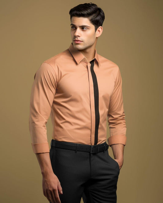 Patchwork Semi Formal Orange Shirt - HE SPOKE - For Men