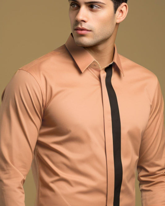 Patchwork Semi Formal Orange Shirt - HE SPOKE - For Men