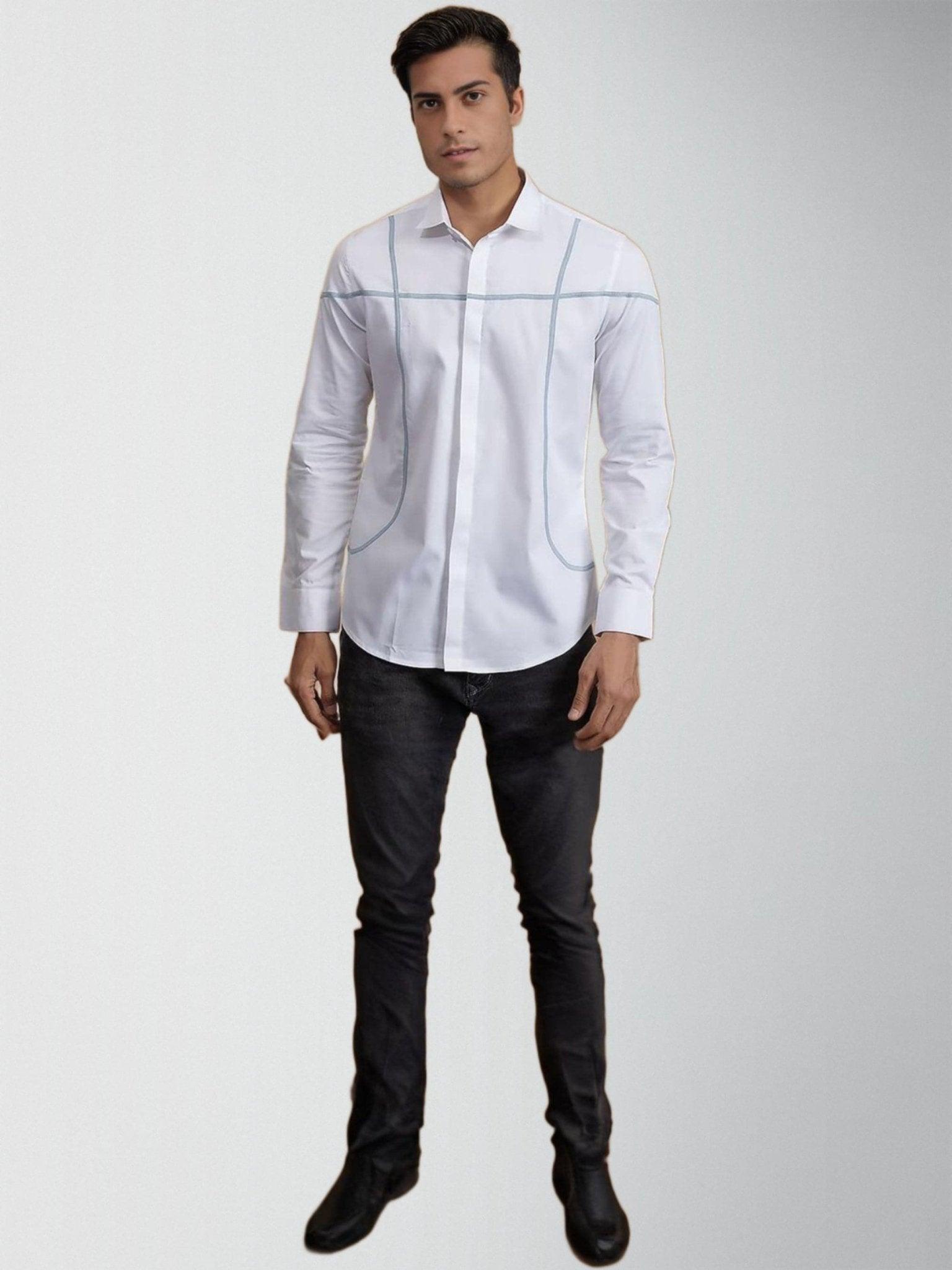 Patchwork Semi Formal White Shirt - HE SPOKE - For Men