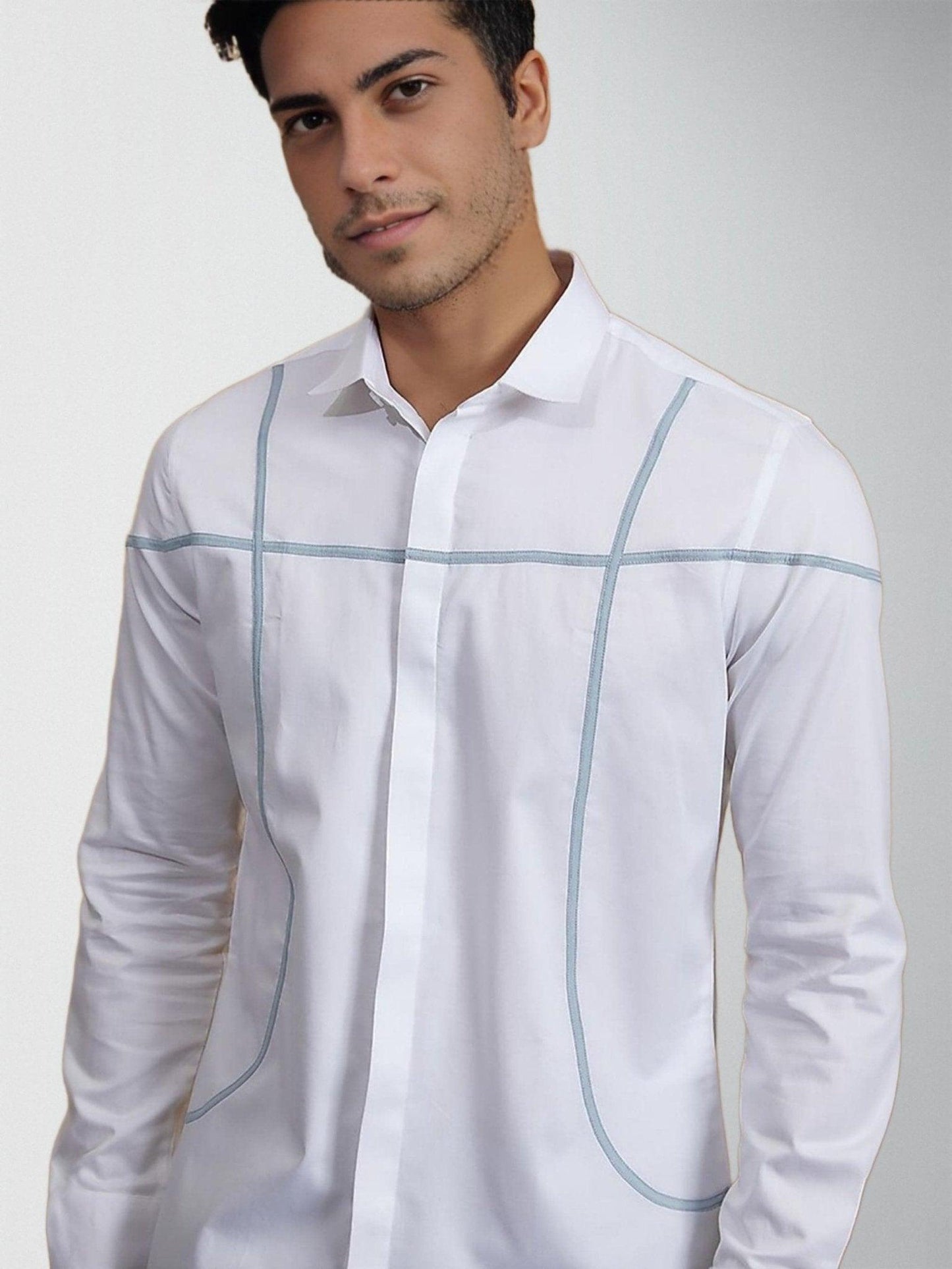 Patchwork Semi Formal White Shirt - HE SPOKE - For Men