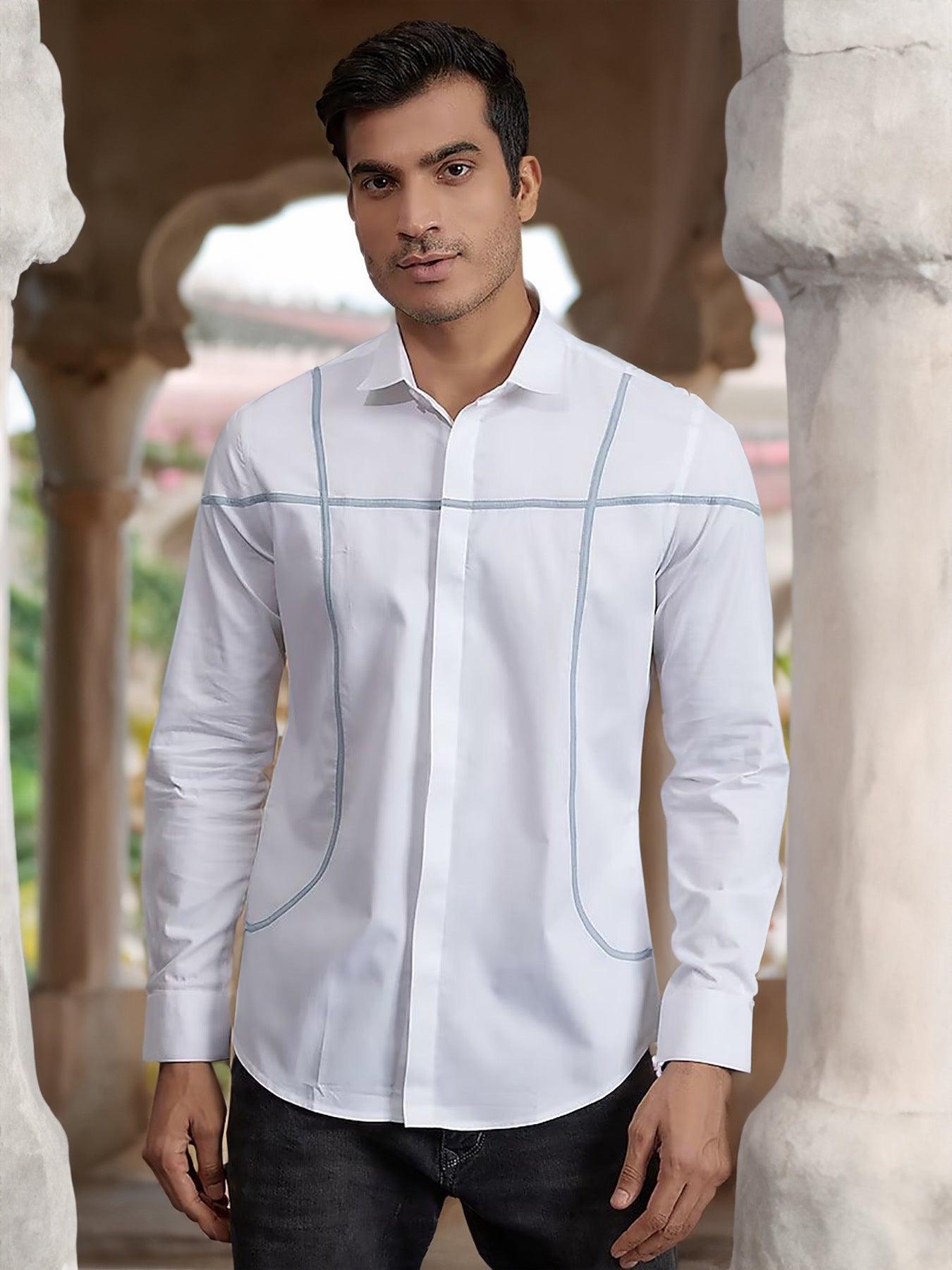 Patchwork Semi Formal White Shirt - HE SPOKE - For Men