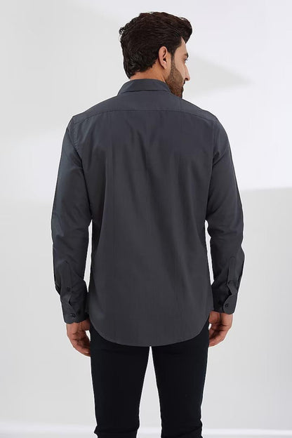 Patchwork Smart Casual Dark Grey Shirt - HE SPOKE - For Men