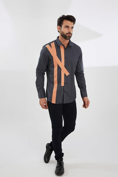 Patchwork Smart Casual Dark Grey Shirt - HE SPOKE - For Men