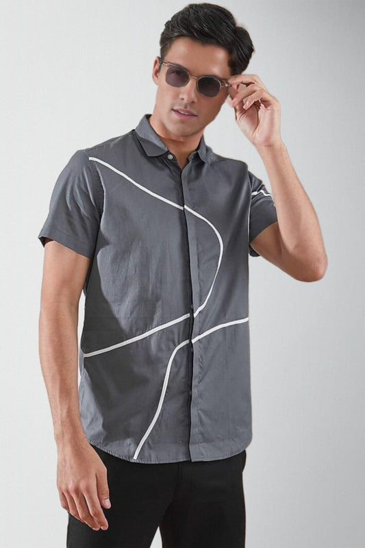 Patchwork Smart Casual Grey Shirt - HE SPOKE - For Men