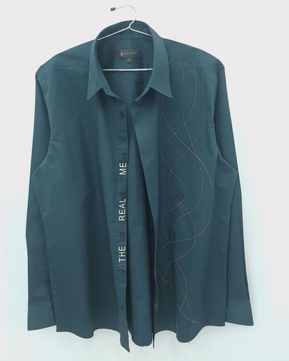 The Real Me Print Embroidered Pattern Teal Shirt