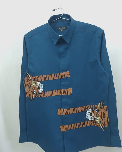 Tiger Printed Forest Blue Shirt