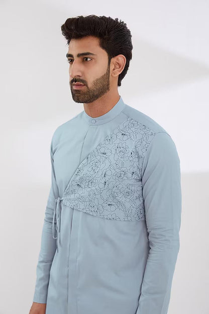 Printed Festive Blue Kurta - HE SPOKE - For Men