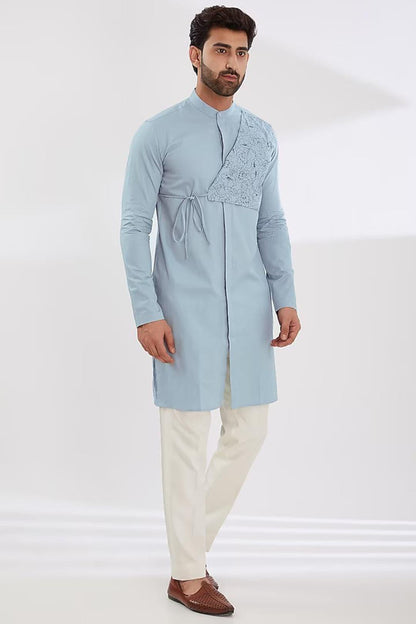 Printed Festive Blue Kurta - HE SPOKE - For Men