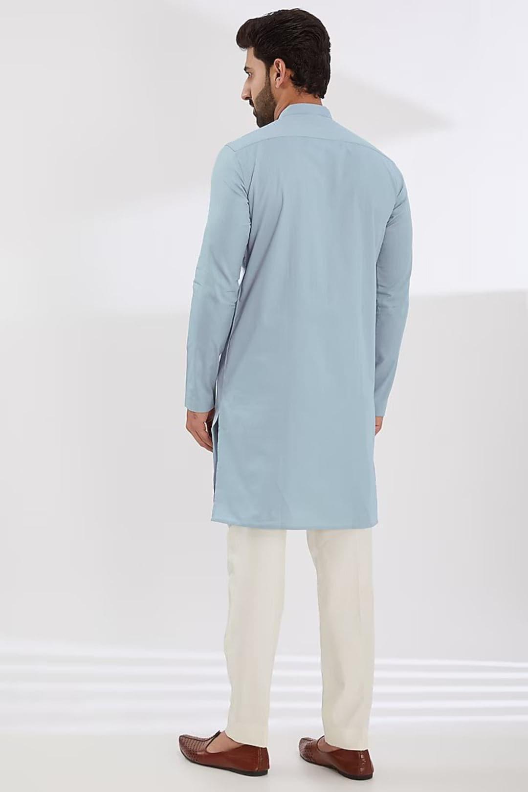 Printed Festive Blue Kurta - HE SPOKE - For Men