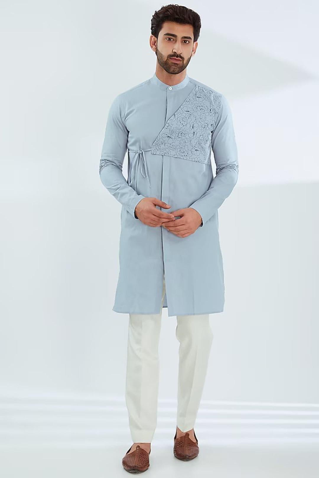 Printed Festive Blue Kurta - HE SPOKE - For Men