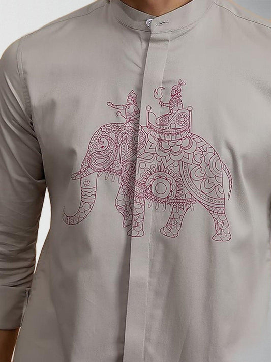 Printed Festive Grey Shirt - HE SPOKE - For Men