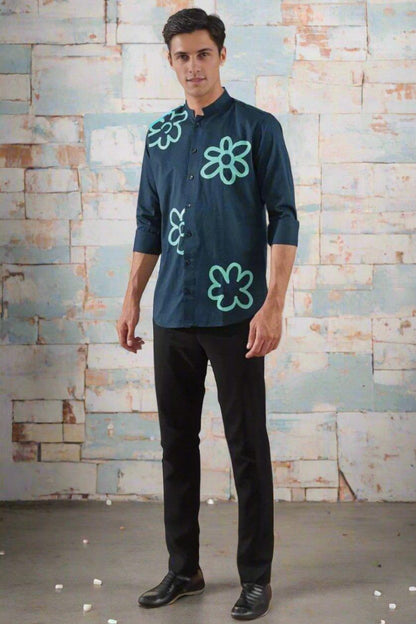 Printed Festive Navy Shirt - HE SPOKE - For Men