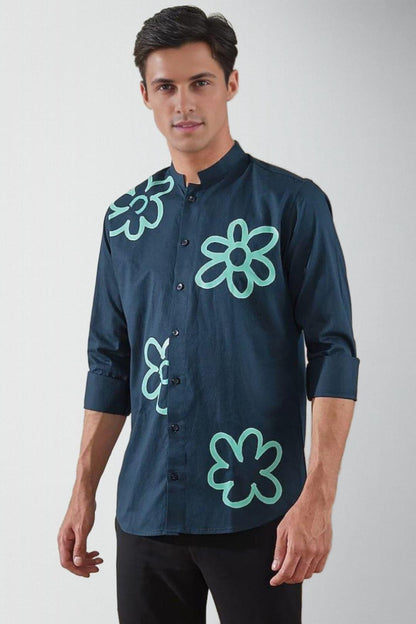 Printed Festive Navy Shirt - HE SPOKE - For Men