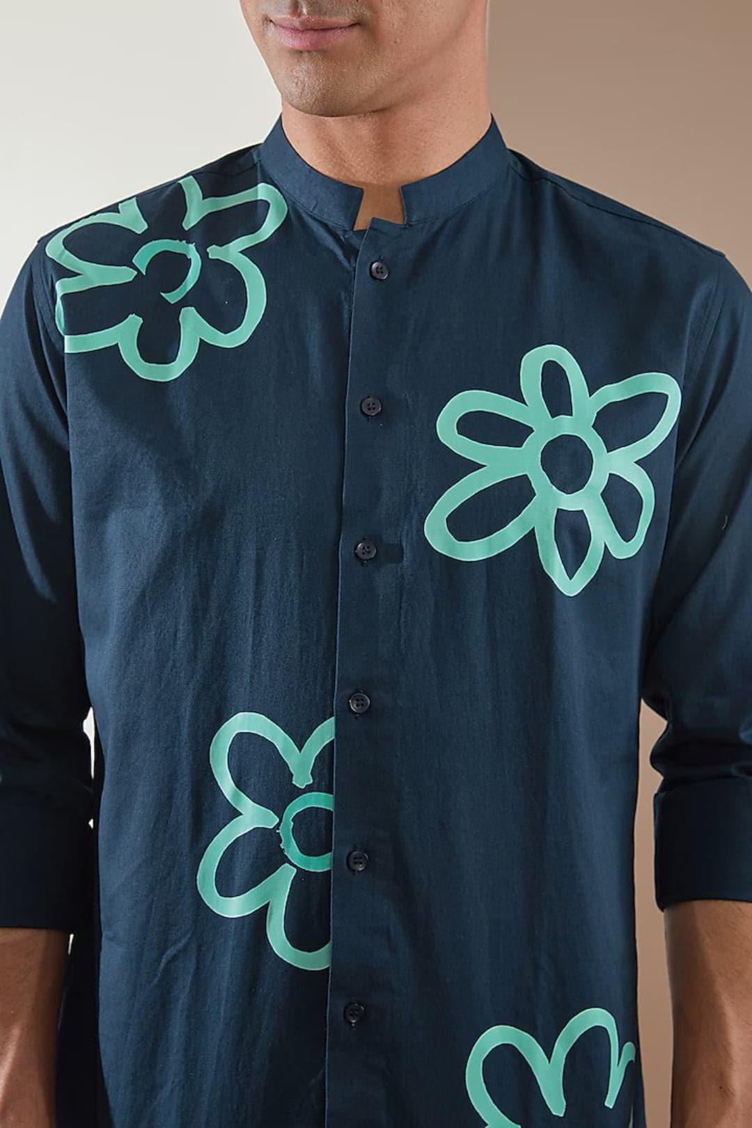 Printed Festive Navy Shirt - HE SPOKE - For Men