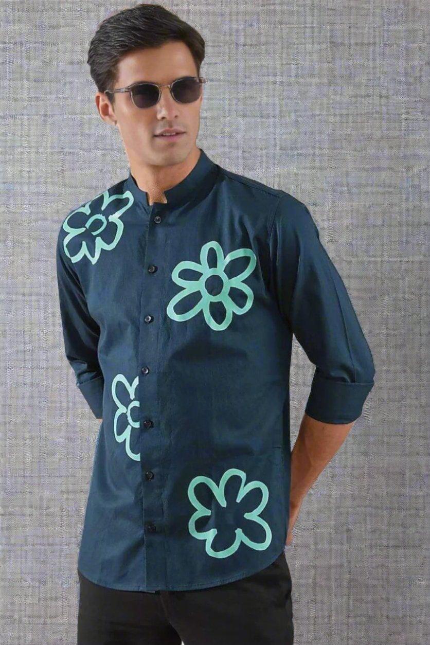 Printed Festive Navy Shirt - HE SPOKE - For Men